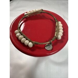 VINTAGE Designer BOURBON & BOWETIES Champagne Tone BEADS WIRE BANGLE Bracelet